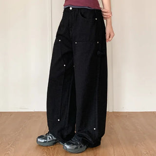 Daiven Rivet Carpenter Hidden Elastic Waist Cotton Wide Pants