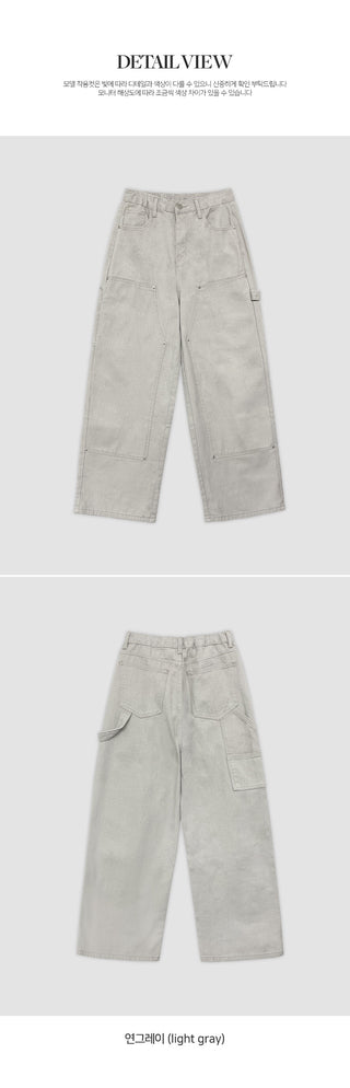 Daiven Rivet Carpenter Hidden Elastic Waist Cotton Wide Pants