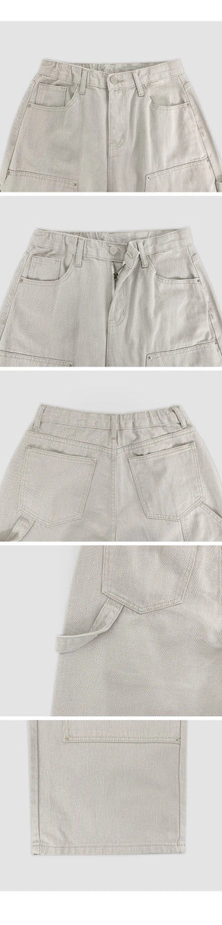 Daiven Rivet Carpenter Hidden Elastic Waist Cotton Wide Pants