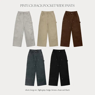 Daiven Rivet Carpenter Hidden Elastic Waist Cotton Wide Pants