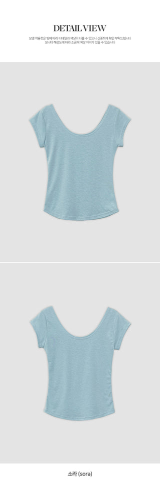 Soft U neck Cap Sleeve Rolled Slim Fit Short Sleeve T shirt
