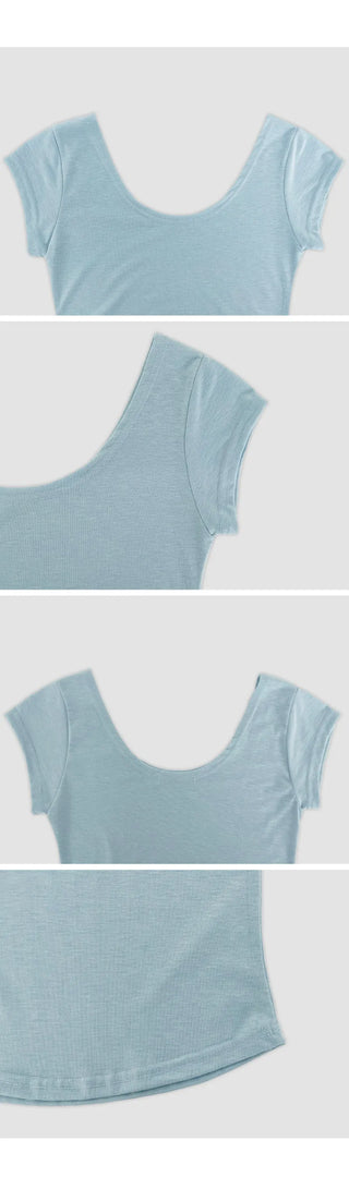 Soft U neck Cap Sleeve Rolled Slim Fit Short Sleeve T shirt