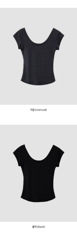 Soft U neck Cap Sleeve Rolled Slim Fit Short Sleeve T shirt