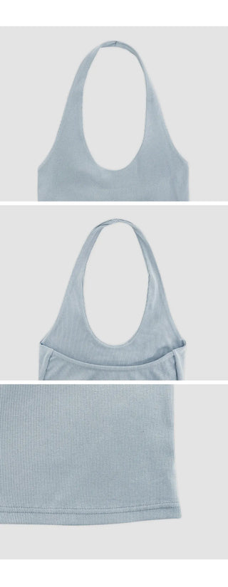 Pdiel Ribbed Round Halter Sleeveless Top