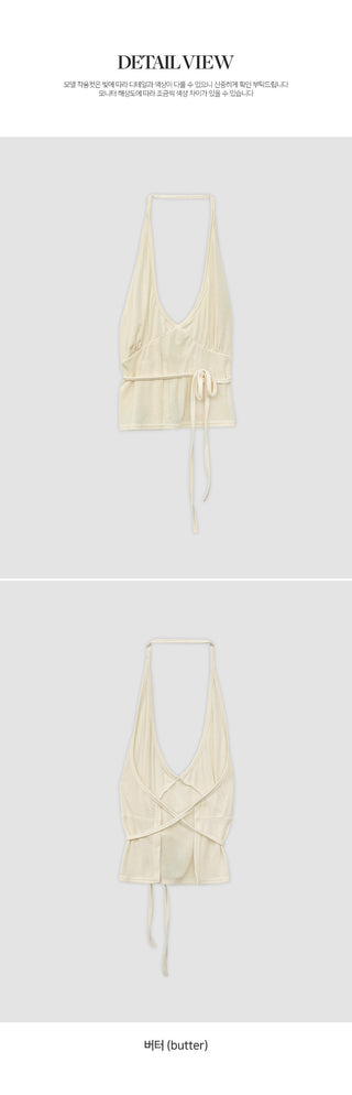 Poiten Shirred Cut out Strap Layered Halter Sleeveless
