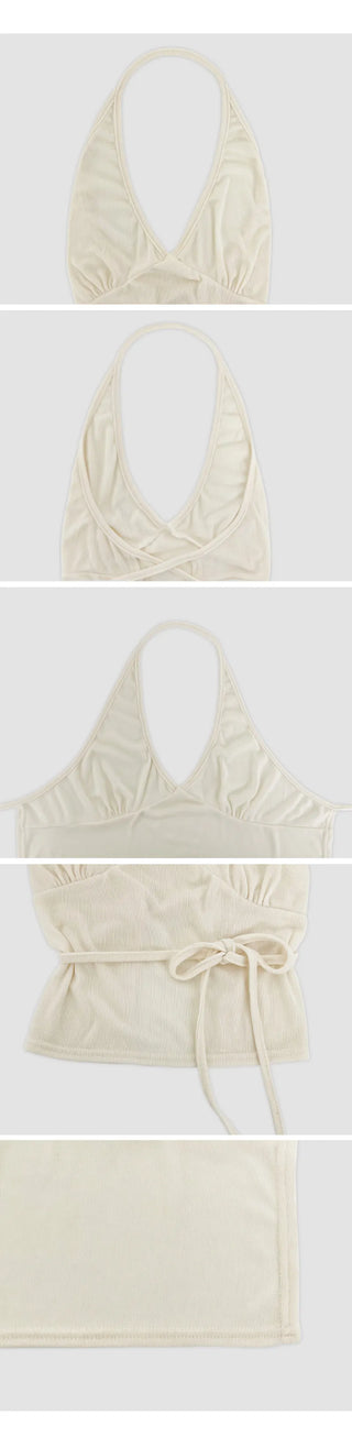 Poiten Shirred Cut out Strap Layered Halter Sleeveless