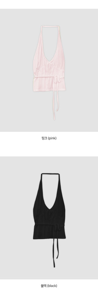 Poiten Shirred Cut out Strap Layered Halter Sleeveless