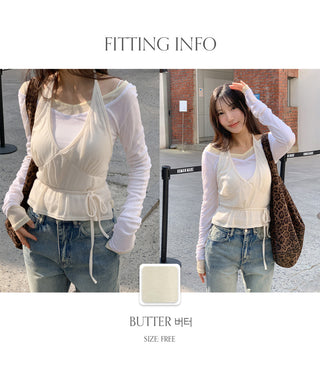 Poiten Shirred Cut out Strap Layered Halter Sleeveless