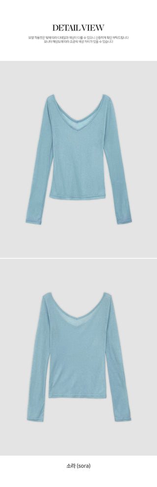 Toyro Wool Tencel Wide V Neck Long Sleeve T Shirt