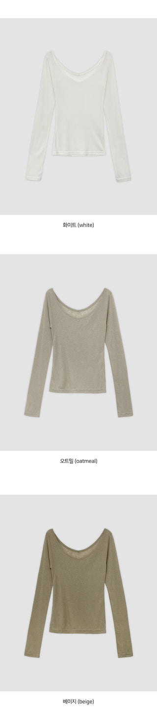 Toyro Wool Tencel Wide V Neck Long Sleeve T Shirt