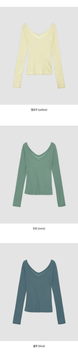 Toyro Wool Tencel Wide V Neck Long Sleeve T Shirt