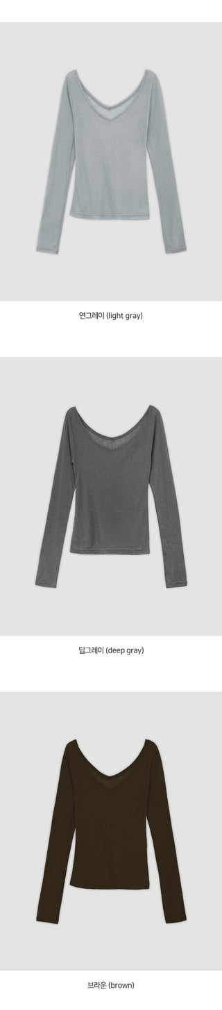 Toyro Wool Tencel Wide V Neck Long Sleeve T Shirt