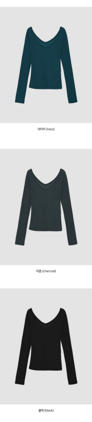 Toyro Wool Tencel Wide V Neck Long Sleeve T Shirt