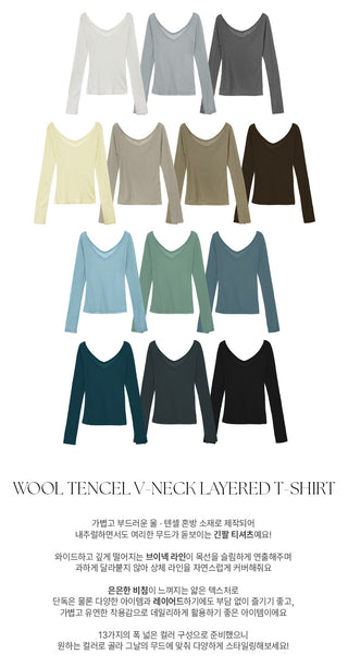 Toyro Wool Tencel Wide V Neck Long Sleeve T Shirt