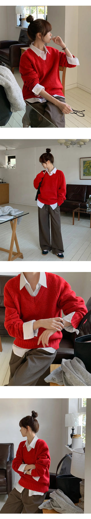 Sotren Loose Fit V Neck Knit