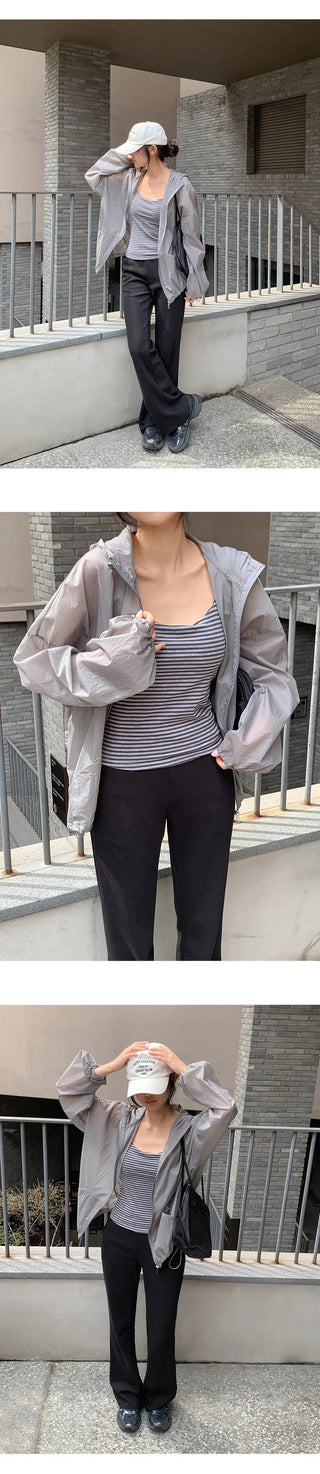 Aretin See through Windbreaker Hooded Jumper