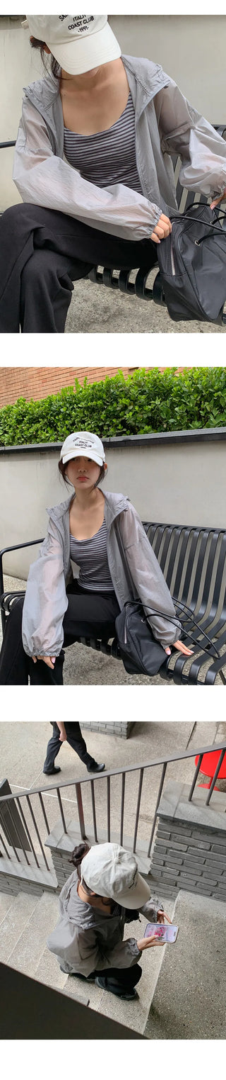 Aretin See through Windbreaker Hooded Jumper