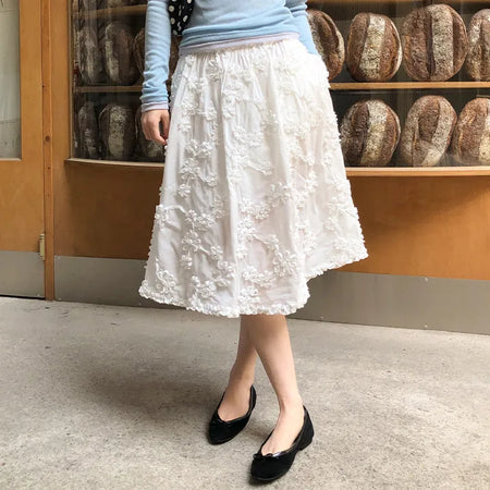 Hilua Flower Frill Banding Flare Midi Skirt