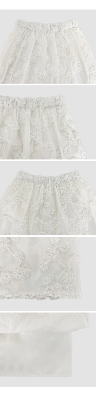 Hilua Flower Frill Banding Flare Midi Skirt