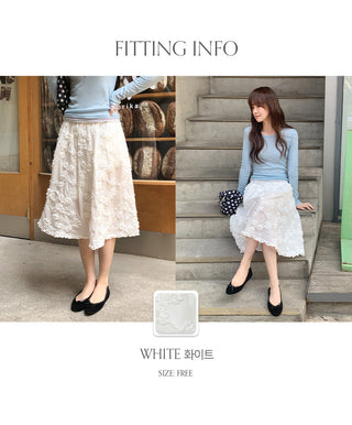 Hilua Flower Frill Banding Flare Midi Skirt