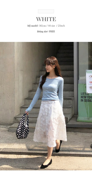 Hilua Flower Frill Banding Flare Midi Skirt