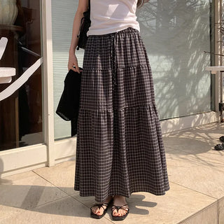 Akind String Banding Check Long Skirt