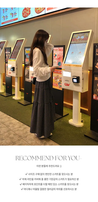 Akind String Banding Check Long Skirt