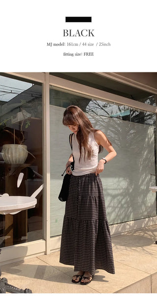 Akind String Banding Check Long Skirt