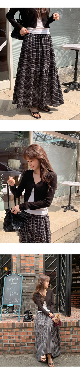 Akind String Banding Check Long Skirt