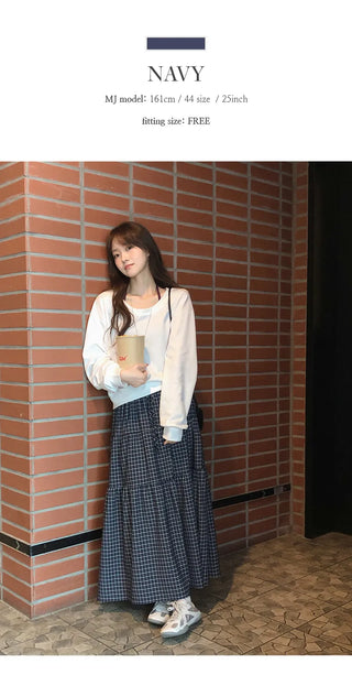 Akind String Banding Check Long Skirt