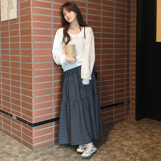 Akind String Banding Check Long Skirt