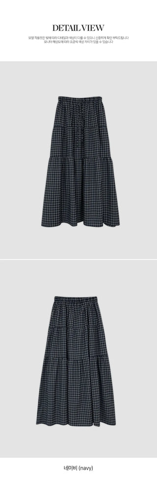 Akind String Banding Check Long Skirt