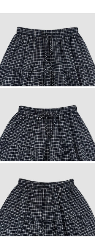 Akind String Banding Check Long Skirt