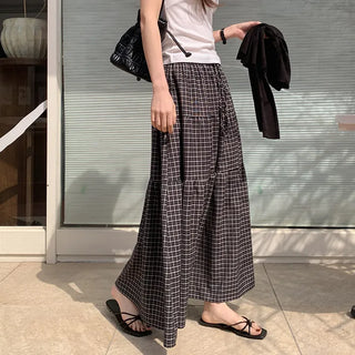 Akind String Banding Check Long Skirt