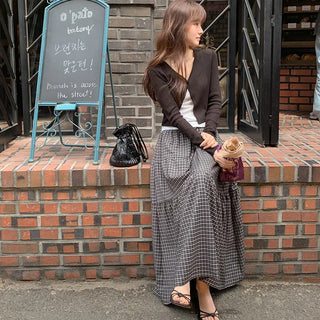 Akind String Banding Check Long Skirt