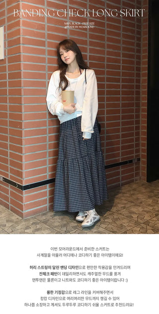 Akind String Banding Check Long Skirt