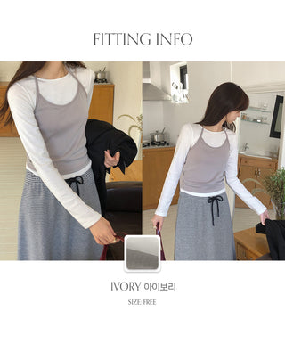 Tyrend Color Block Halter Neck Sleeveless Long Sleeve T shirt Layered Set