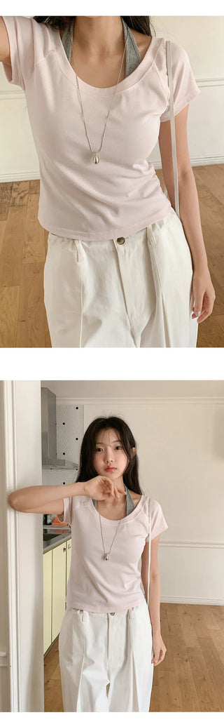 Ripen U neck Raglan Short Sleeve T shirt