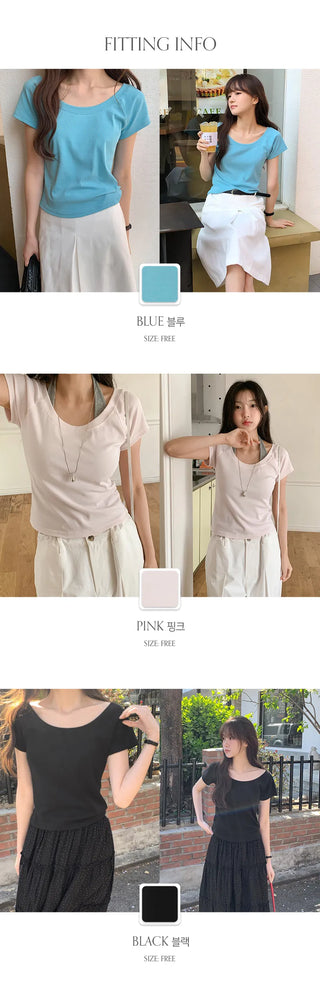 Ripen U neck Raglan Short Sleeve T shirt