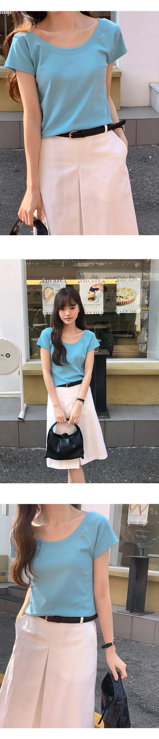 Ripen U neck Raglan Short Sleeve T shirt