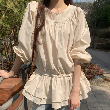 Quaren Frill Shirred String Long Sleeve Layered Dress