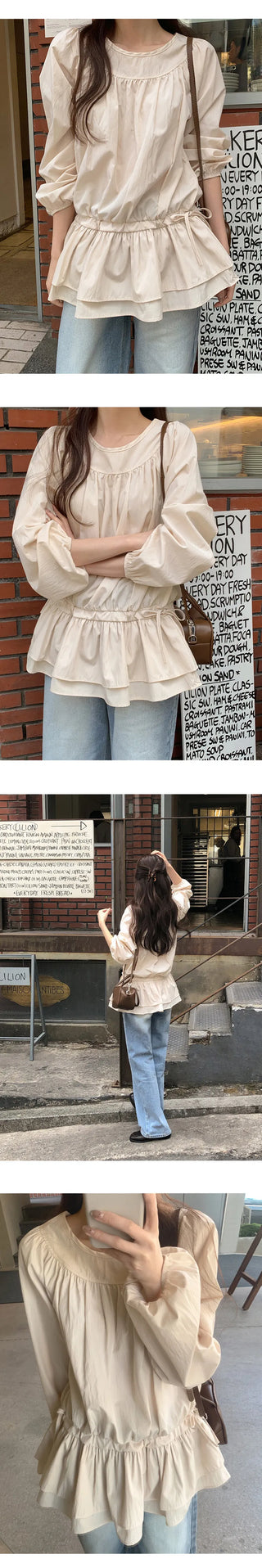 Quaren Frill Shirred String Long Sleeve Layered Dress