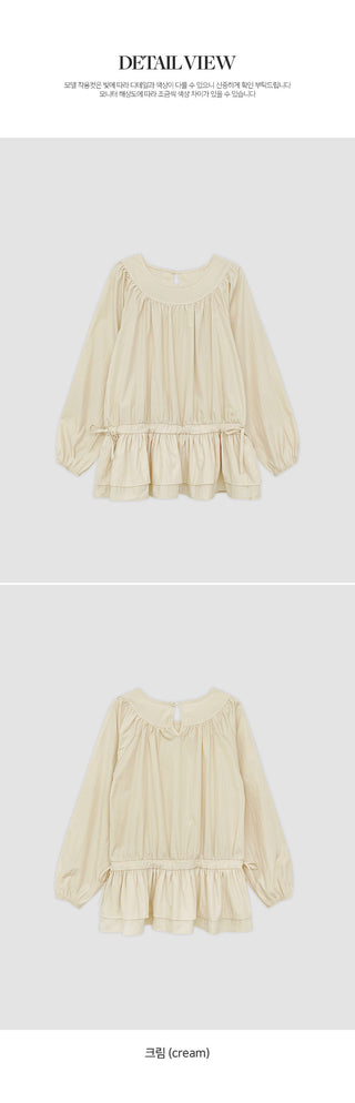 Quaren Frill Shirred String Long Sleeve Layered Dress