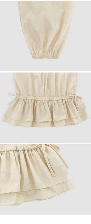 Quaren Frill Shirred String Long Sleeve Layered Dress