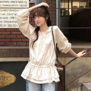 Quaren Frill Shirred String Long Sleeve Layered Dress