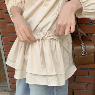 Quaren Frill Shirred String Long Sleeve Layered Dress
