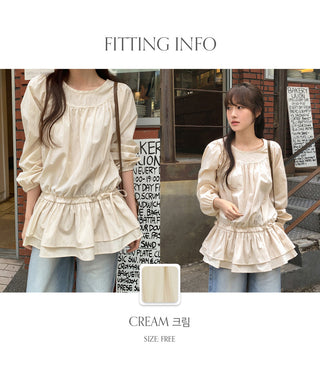 Quaren Frill Shirred String Long Sleeve Layered Dress