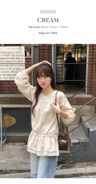 Quaren Frill Shirred String Long Sleeve Layered Dress