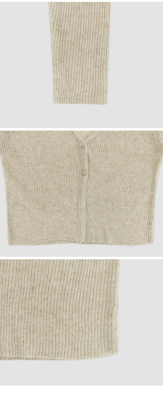 Recobin Linen Ribbed V Neck Cardigan