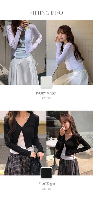Recobin Linen Ribbed V Neck Cardigan